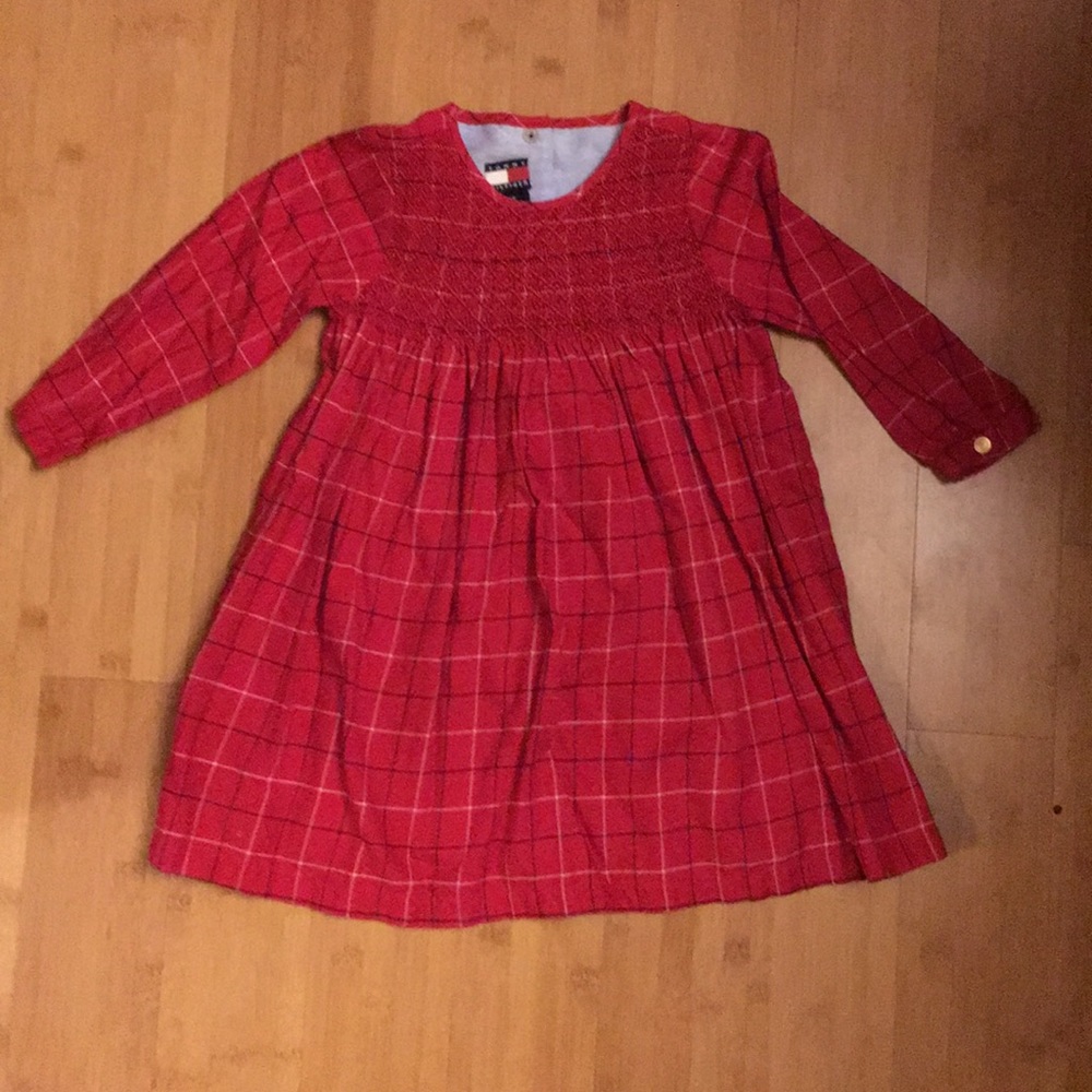 Tommy Hilfiger Red Plaid Dress Smocking at top